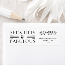 Vijftig & Fabulous Witte Art Deco 50ste Verjaardag Etiket