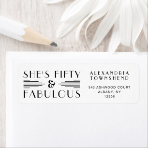 Vijftig & Fabulous Witte Art Deco 50ste Verjaardag Etiket