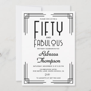 Vijftig Fabulous Zwart Wit Art Deco 50ste Verjaard Kaart
