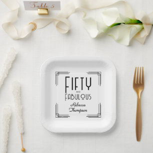 Vijftig Fabulous Zwart Witte Art Deco 50ste Verjaa Papieren Bordje