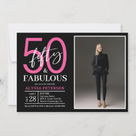 Vijftig & Fabulous Zwarte Script 50e Verjaardag Fo Kaart