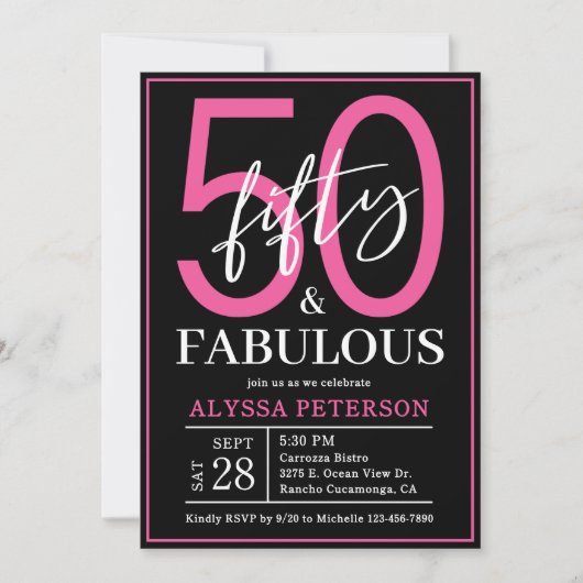 Vijftig & Fabulous Zwarte Script 50ste Verjaardag Kaart (Voorkant)