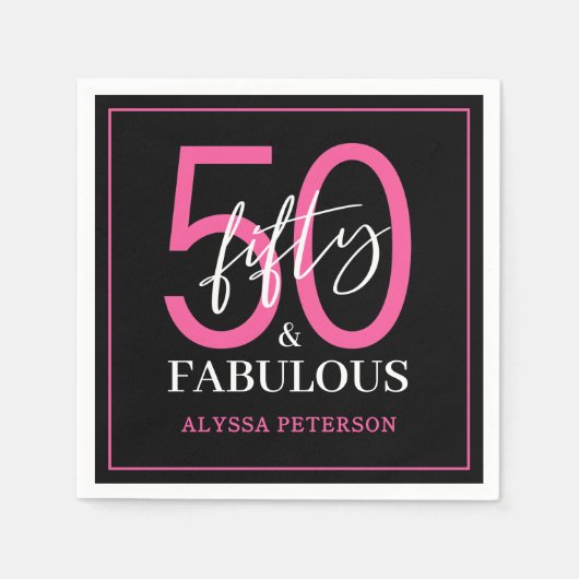 Vijftig & Fabulous Zwarte Script 50ste verjaardag Servet (Voorkant)