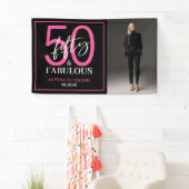 Vijftig & Fabulous Zwarte Script 50ste Verjaardag Spandoek (Insitu)