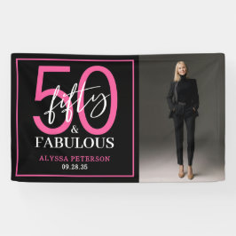 Vijftig & Fabulous Zwarte Script 50ste Verjaardag Spandoek
