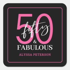 Vijftig & Fabulous Zwarte Script 50ste Verjaardag Vierkante Sticker