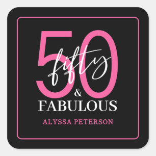 Vijftig & Fabulous Zwarte Script 50ste Verjaardag Vierkante Sticker