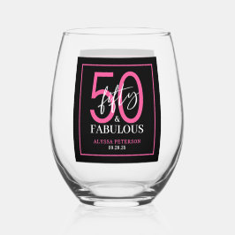 Vijftig & Fabulous Zwarte Script 50ste verjaardag Wijnglas Zonder Voet