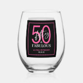 Vijftig & Fabulous Zwarte Script 50ste verjaardag Wijnglas Zonder Voet (Achterkant)