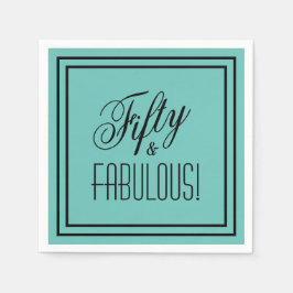 Vijftig & FANTASTISCH! Verjaardag Blauwgroen & Zwa Servet