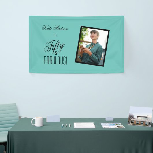 Vijftig & FANTASTISCH! Verjaardag Blauwgroen & Zwa Spandoek (Beurs)