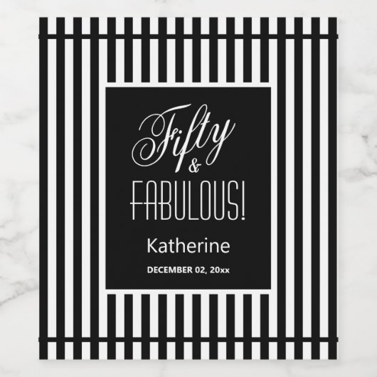 Vijftig & FANTASTISCH! Verjaardag Zwart & Wit Affa Wijn Etiket (Enkel label)