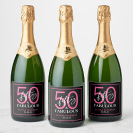 Vijftig & Fantastisch Zwarte Script 50ste Verjaard Sparkling Wijnetiket