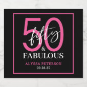 Vijftig & Fantastisch Zwarte Script 50ste Verjaard Sparkling Wijnetiket (Enkel label)
