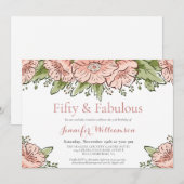 Vijftig & Fantastische Roze Bloemen 50e Verjaardag Kaart (Voorkant / Achterkant)