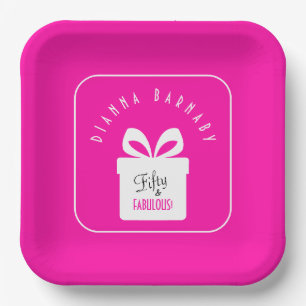Vijftig & FEESTELIJK! Heet Roze 50ste Verjaardagsf Papieren Bordje