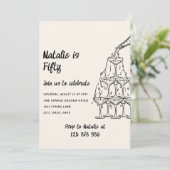 Vijftig geïllustreerde champagne toren 50ste verja kaart (Staand voorkant)