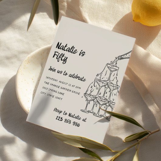 Vijftig geïllustreerde champagne toren 50ste verja kaart