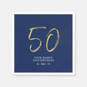 Vijftig   Goud & Marineblauw Lettertype 50ste Verj Servet