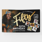Vijftig gouden 50e verjaardag foto's op zwart spandoek (Horizontaal)