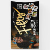 Vijftig gouden 50e verjaardag foto's op zwart spandoek (Verticaal)