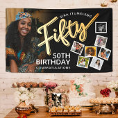 Vijftig gouden 50e verjaardag foto's op zwart spandoek