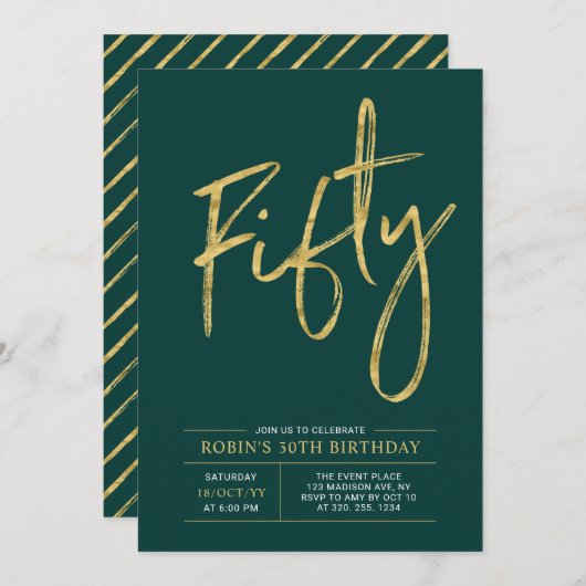 vijftig | Gouden en groene moderne 50e verjaardag Kaart (Voorkant / Achterkant)