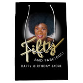Vijftig gouden schrift en aangepaste foto 50ste ve medium cadeauzakje (Voorkant)