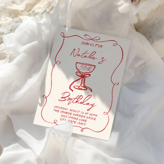 Vijftig Hand Getrokken Rode Boog Martini 50e Verja Kaart