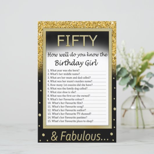 Vijftig Hoe goed ken je het verjaardagsmeisje? (Staand voorkant)