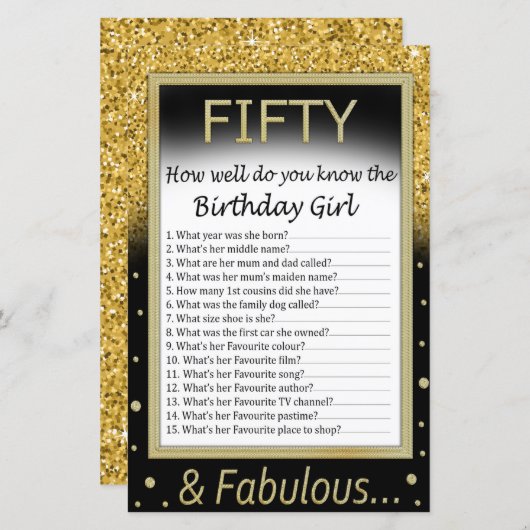 Vijftig Hoe goed ken je het verjaardagsmeisje? (Voorkant / Achterkant)