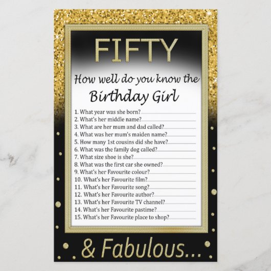 Vijftig Hoe goed ken je het verjaardagsmeisje? (Voorkant)