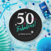 Vijftig jaar Fabulaire, roze, witte blauwgroen tek Papieren Bordje (Feest)