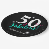 Vijftig jaar Fabulaire, roze, witte blauwgroen tek Papieren Bordje (Gekanteld)