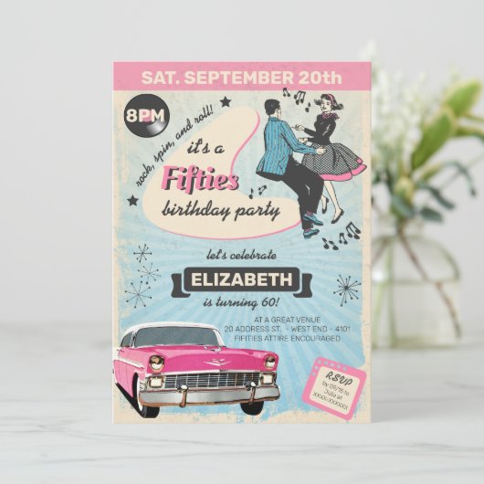 Vijftig jaar feest in roze kaart (Staand voorkant)