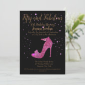 Vijftig jaar roze en zwarte feestdag kaart (Staand voorkant)