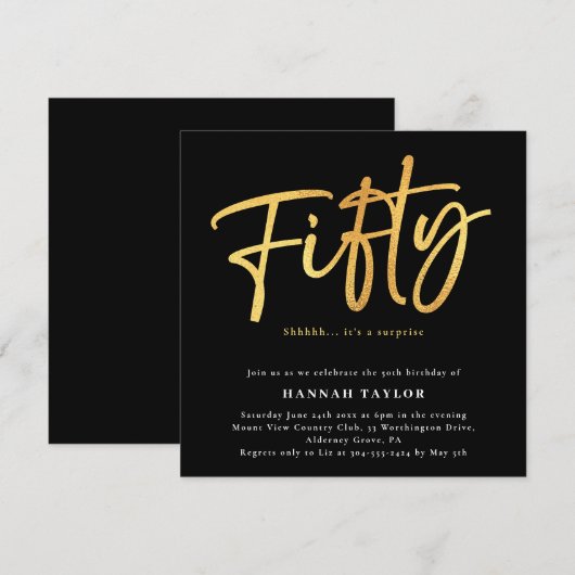 Vijftig Klassieke Chique Zwart Goud 50e Verjaardag Kaart (Voorkant / Achterkant)
