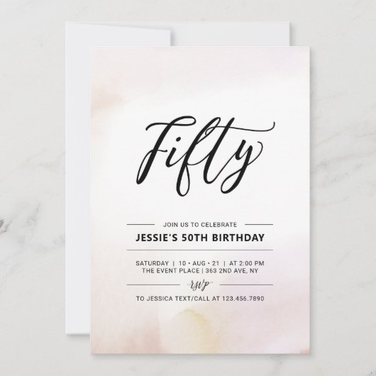 vijftig | Minimale Waterverf 50e verjaardag van de Kaart (Voorkant)