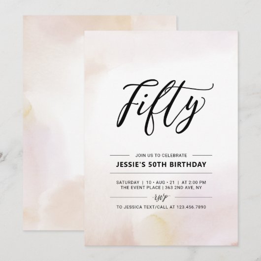 vijftig | Minimale Waterverf 50e verjaardag van de Kaart (Voorkant / Achterkant)
