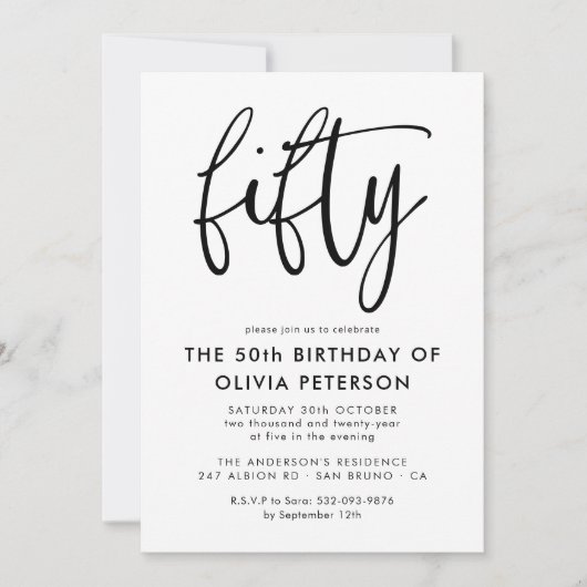 Vijftig | Modern 50e zwart-wit verjaardagsfeest Kaart (Voorkant)