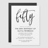 Vijftig | Modern 50e zwart-wit verjaardagsfeest Magnetische Uitnodiging (Voorkant / Achterkant)