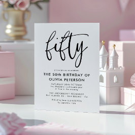 Vijftig | Modern 50e zwart-wit verjaardagsfeest Magnetische Uitnodiging