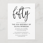 Vijftig | Modern 50e zwart-wit verjaardagsfeest Uitnodiging Briefkaart (Voorkant)