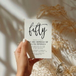 Vijftig | Modern 50e zwart-wit verjaardagsfeest Uitnodiging Briefkaart<br><div class="desc">Deze moderne, zwart-wit, 50e verjaardagsfeestuitnodiging is voorzien van stijlvolle moderne typografie. Het woord "vijftig" verschijnt in kalligrafie in scriptstijl. Perfect voor het instellen van de stijlvolle toon voor een prachtige, 50e verjaardagsfeest. Het kleurenschema van de uitnodiging is eenvoudig aan te passen - zowel de achtergrond als de typografie - dus...</div>