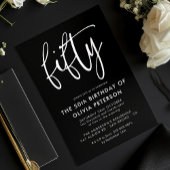 Vijftig | Modern 50ste Wit op Black Birthday Party Kaart