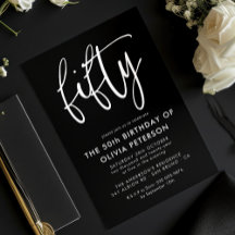 Vijftig | Modern 50ste Wit op Black Birthday Party