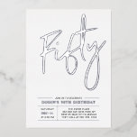 vijftig | Modern Silver 50th Birthday Party Folie Uitnodiging<br><div class="desc">Viel je speciale dag met deze stijlvolle uitnodiging voor de folie van 50e verjaardag. Dit ontwerp is voorzien van een tekst "vijftig" met een schitterende zilverkleurige folie. U kunt kiezen voor een echte folie-stempelkleur (Gold,  Silver,  Roos Gold). Meer design en partijbenodigdheden zijn beschikbaar in mijn winkel BaraBomDesign.</div>