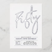 vijftig | Modern Silver 50th Birthday Party Folie Uitnodiging (Voorkant)