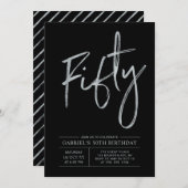 vijftig | Modern Zwart & Zilver 50ste Verjaardagsf Kaart (Voorkant / Achterkant)