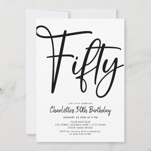 Vijftig Moderne 50e Zwarte en Witte Dag Partij Kaart (Voorkant)